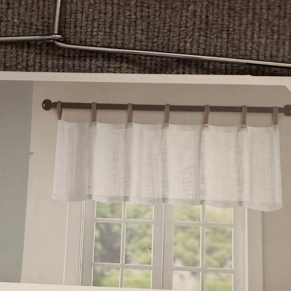 Jute Tab Top Valance - White and Tan - Picture 2 of 4